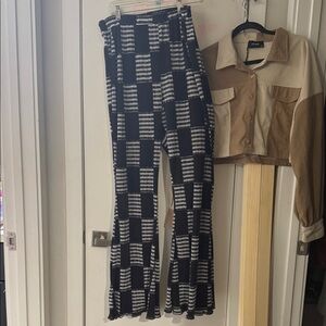 Nasty Gal Black and White Patterned Flare Pants
